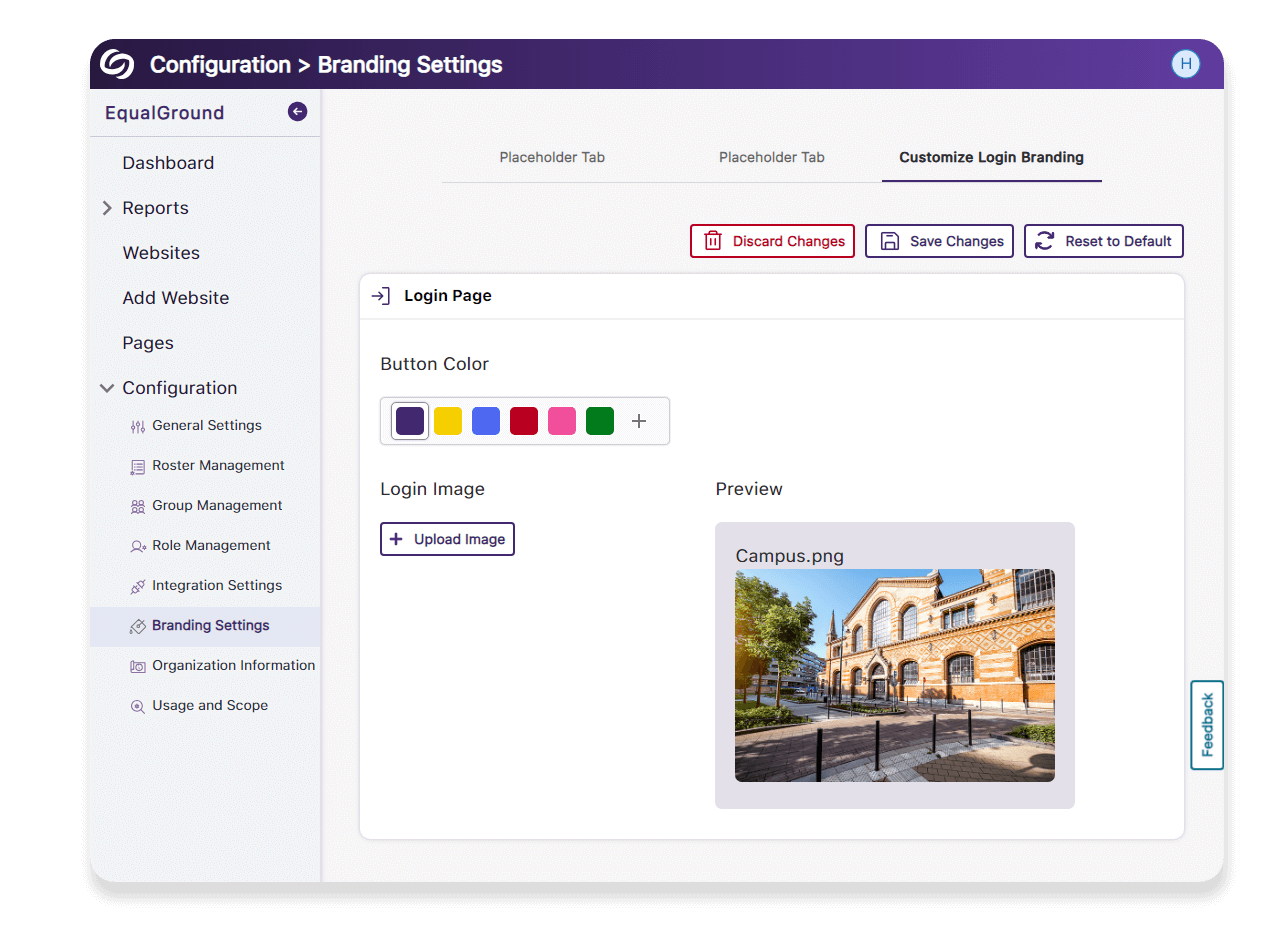 EqualGround branding options.