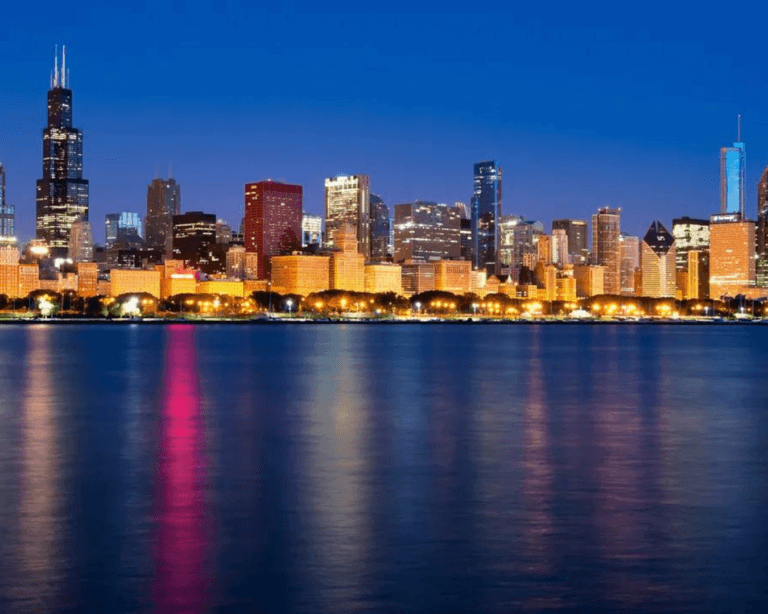 Chicago skyline at night.