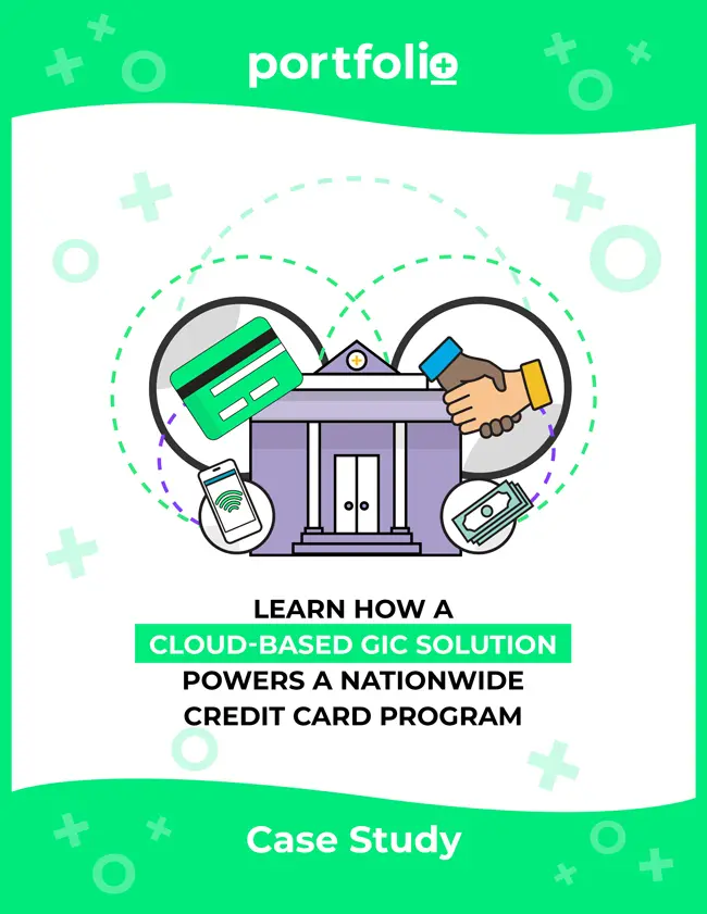 Case study cover that reads, “Learn How a Cloud-Based GIC Solution Powers a Nationwide Credit Card Program.”