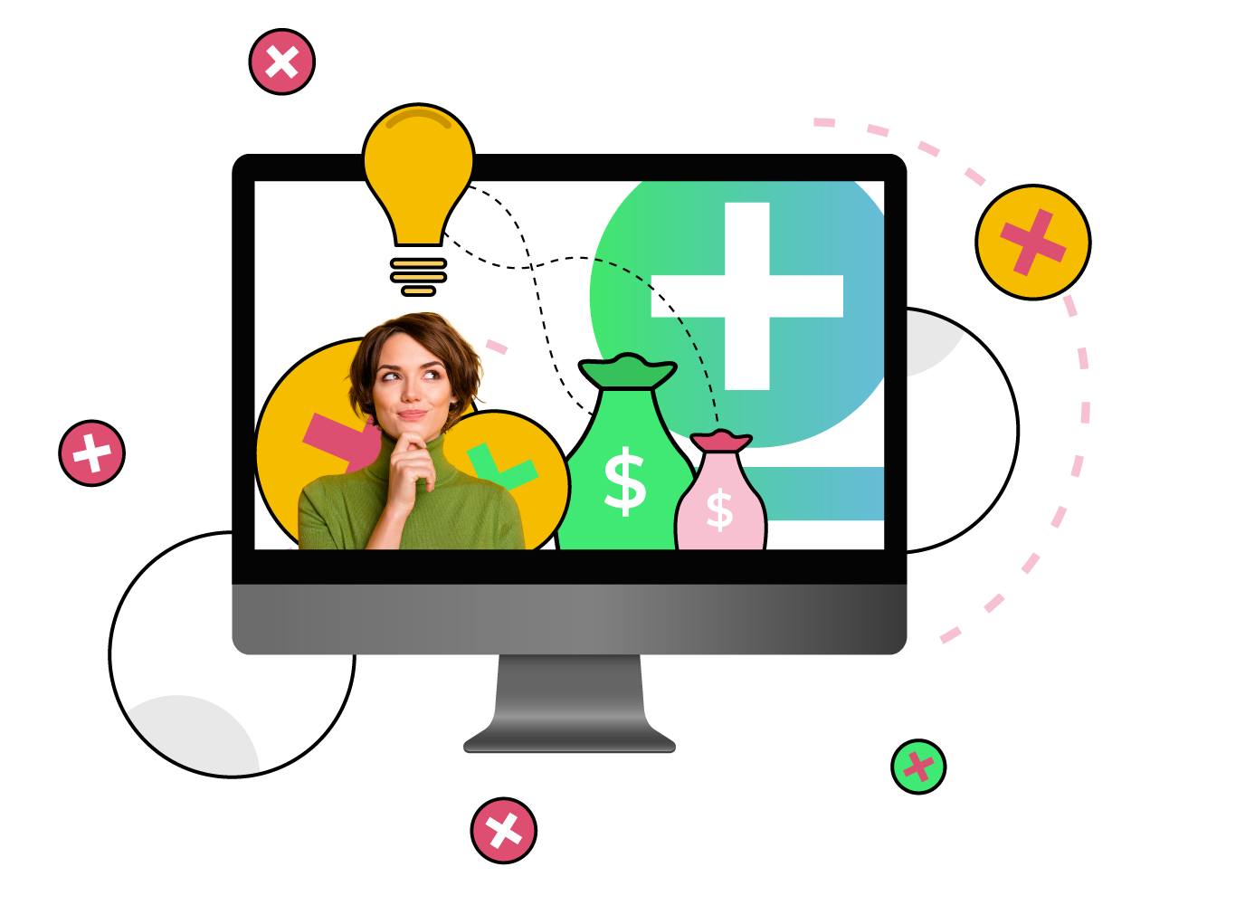 Portfolio Plus core Banking Advantage image Screen with woman thinking